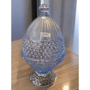 Gorham Emilys Attic Collection Egg Covered Dish Blue Glass 10" Tall Made In Germ